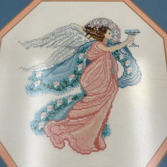 VTG Finished Framed Matted Bethany Angel Mar Bek Cross Stitch Handmade Handsewn - Picture 5 of 7